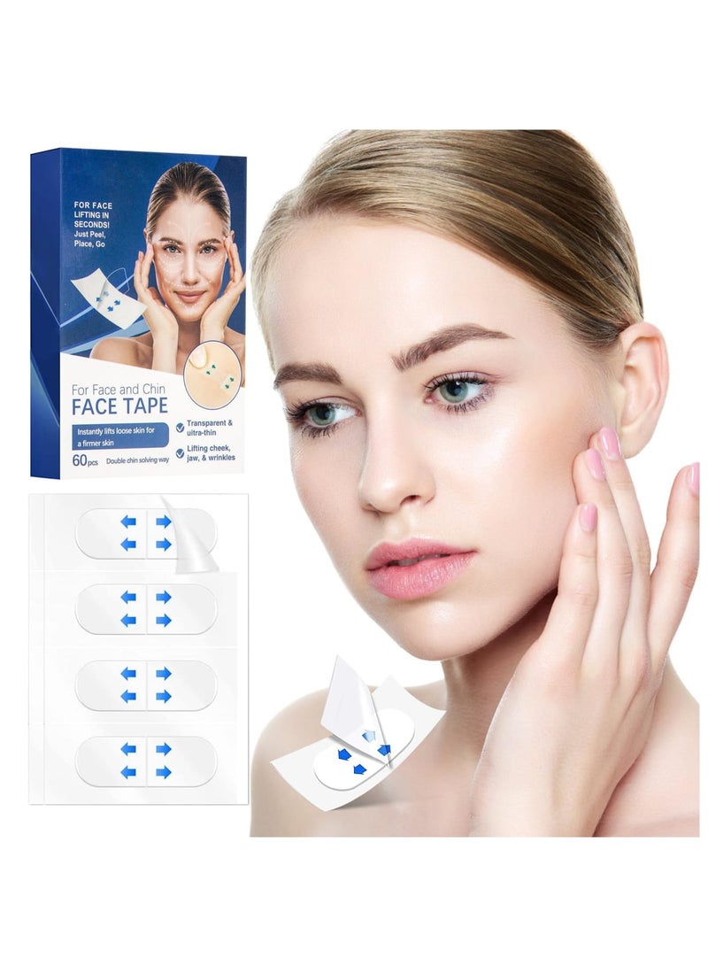 SYOSI 60PCS Face Lift Tape, High Elasticity Wrinkle Patches, Invisible Face Tapes for Lifting Eyes Double Chin Jowls, Lifting Saggy Skin, Waterproof, Face Stickers Neck Eye Double Chin Lift V Shape - Image 1